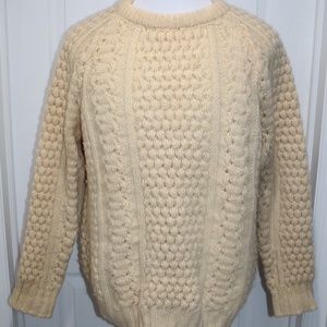 Donegal Woollen Products Ivory Cream 100% Wool Fisherman Cableknit Sweater XL